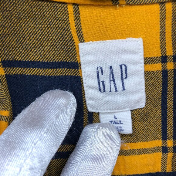 Gap Lightweight Flannel Shirt Mens L Tall LT Buffalo Plaid Rugby Gold Blue - Picture 5 of 9